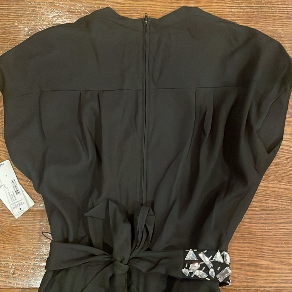 NWT BISOU BISOU Womens Black Wide Leg Jumpsuit Size 4 w Faux Gemstone Belt - Picture 10 of 11